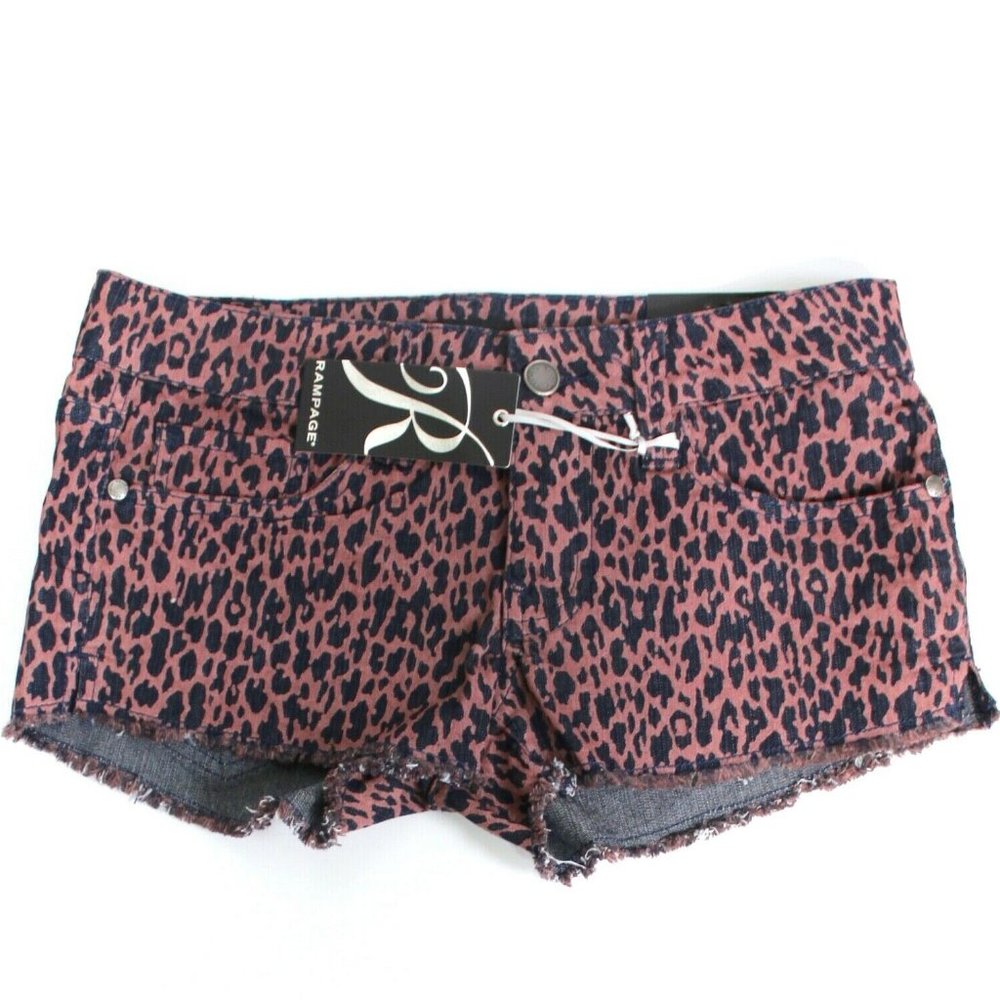 Rampage LEXI Leopard Low Rise Raw Hem Short Shorts